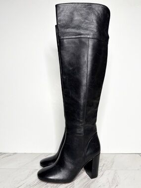 Tory Burch Black Leather Over The Knee Heeled Boot 5 1/2 M